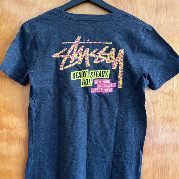 Stüssy Dark Grey V-Neck T-Shirt - Picture 3 of 3